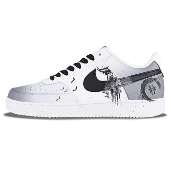 【 Customized Sneakers 】 Nike Court Vision 1 Twilight Sky Pavilion Ancient Style Splashing Ink Gradient Hand drawn Low cut Board Shoes Men's Black and White