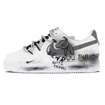 [Customized Sneakers] Nike Court Vision 1 Street Graffiti Doll Log Spray Painting Hand drawn Fashion Trend Personality Anti slip Wear resistant Low cut Board Shoes Men's Black and White